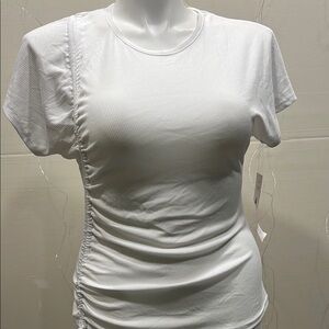 Just Be White Fitted Ruched Short Sleeve T-Shirt